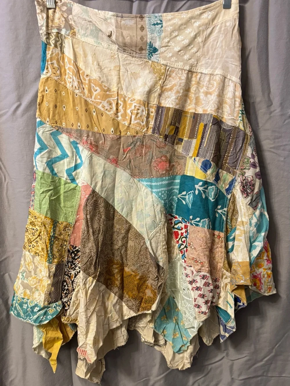 Jaded Gypsy Bohemian Patchwork Handkerchief Hem Midi Skirt w/Pockets Sz L/XL NWT